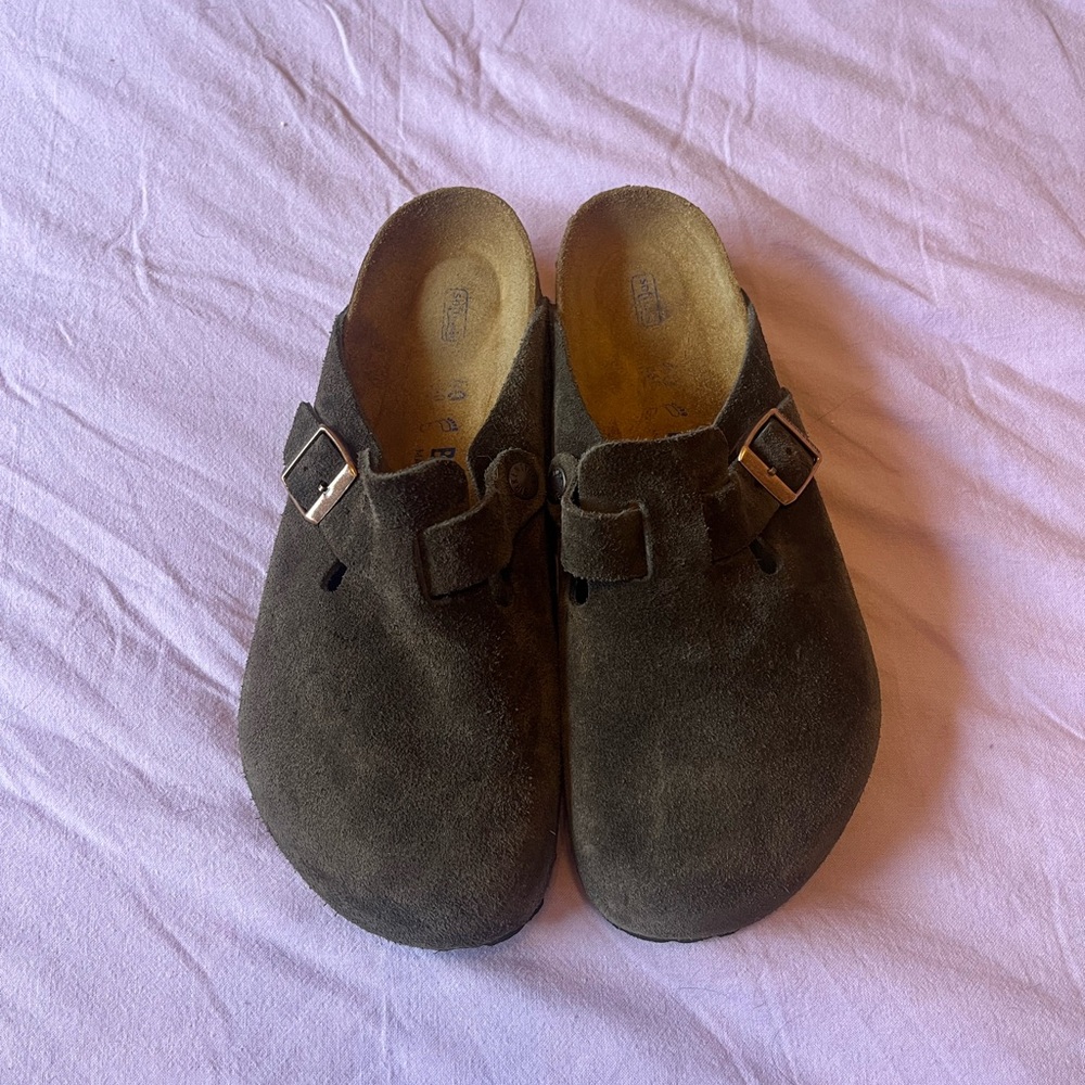 Birkenstock Boston Brown Suede Slip-On Shoes